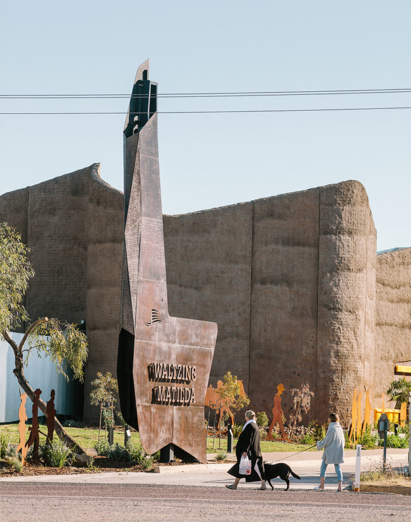 The striking angular form of the wayfinding is inspired by the architecture