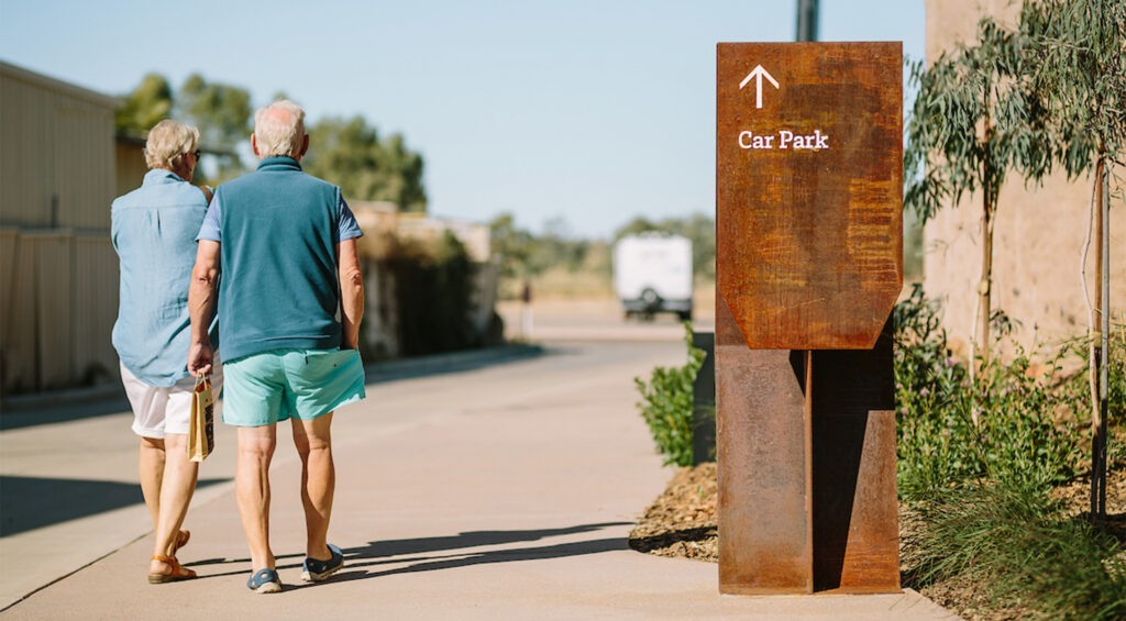 Rusted plate steel echos the burnt and burnished tones of the local rock