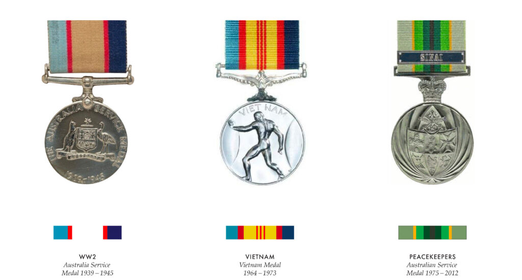Military medal design inspiration for three of the placemaking totems