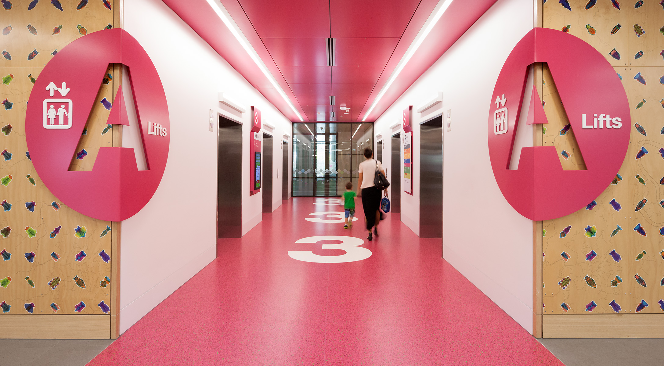 Supergraphics used for wayfinding at key nodes