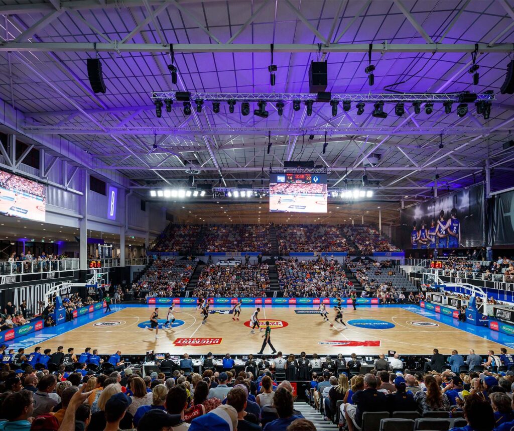 Inside Queensland State Netball Centre stadium